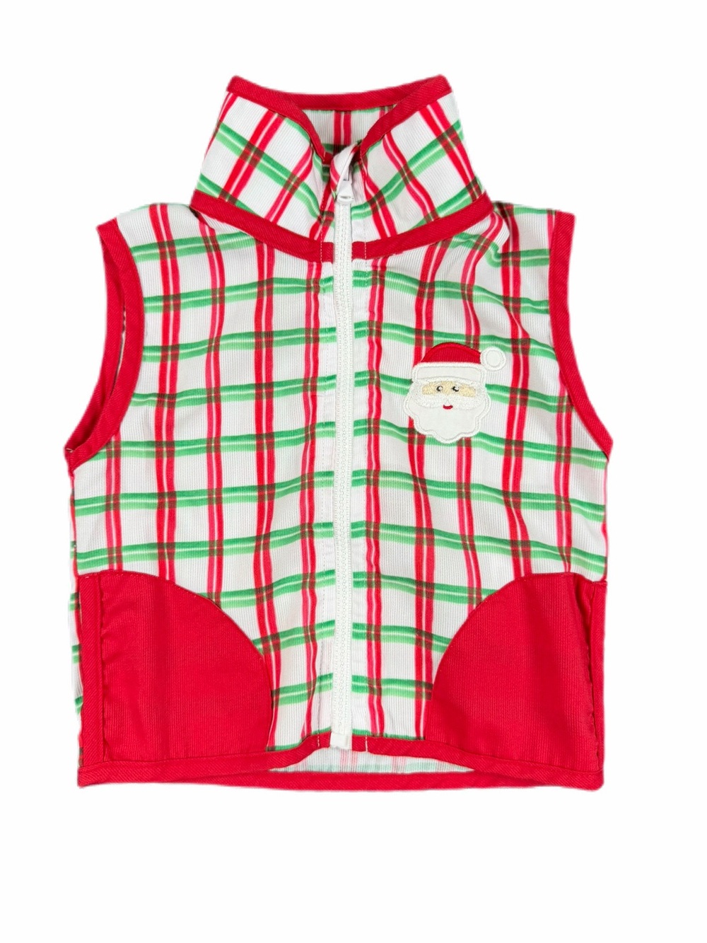 BOOTS + BOWS Santa Claus Embroidered Plaid Christmas Vest- 3M